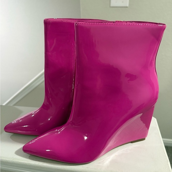 INC Womens Pink Comfort Hidden Heel Azah Pointed Toe Wedge Zip-Up Booties 10 M - Picture 8 of 9